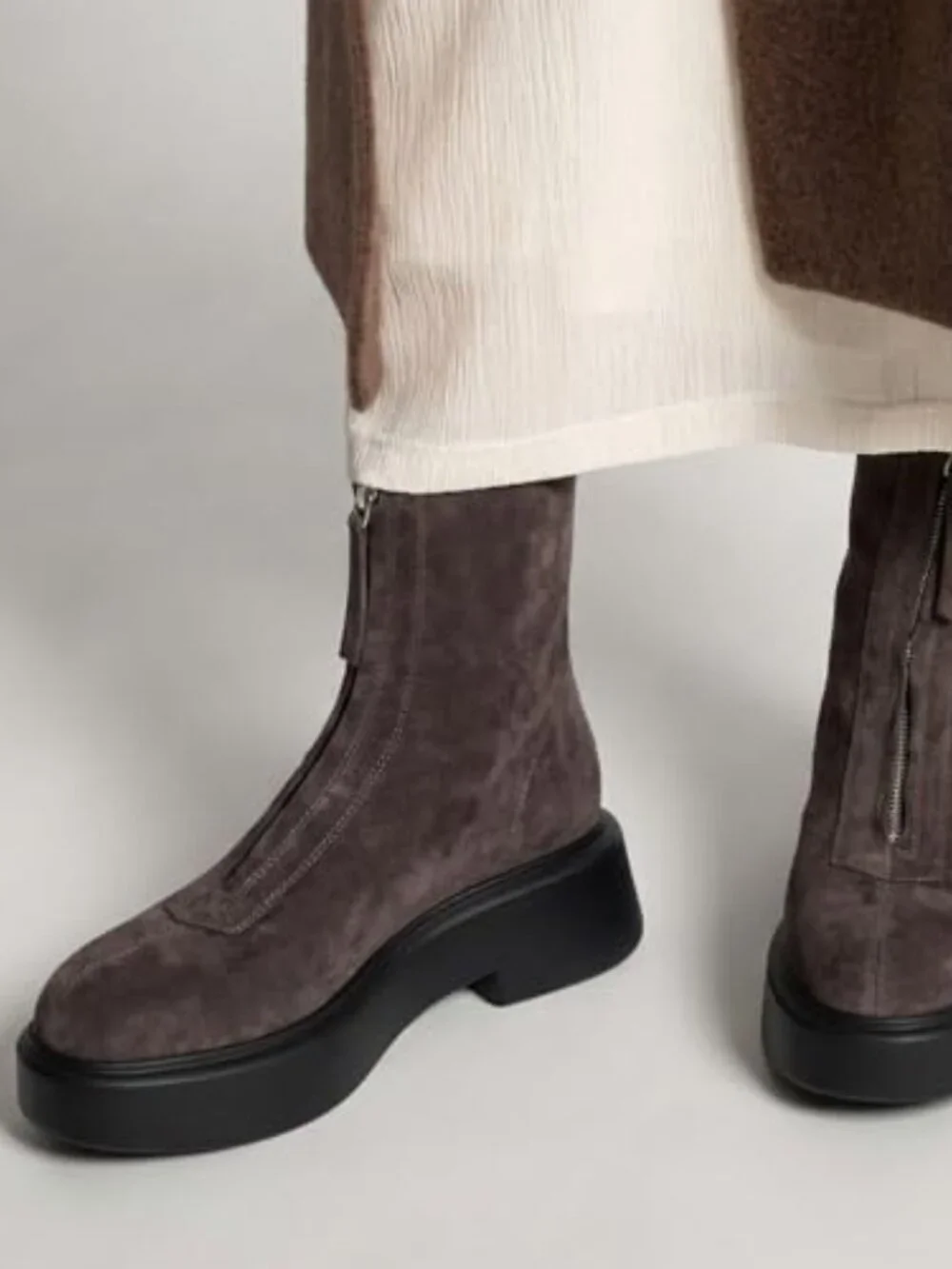 Platform Ankle Boots Chunky Chelsea Short Fall Booties Front Zipper Combat
